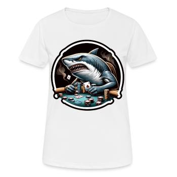 Ein aggressiver Hai, der Poker spielt. - Frauen T-Shirt atmungsaktiv - Weiß - Vorne - AI Model Female 172 dark (172cm)