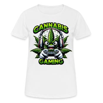 Wütendes Cannabisblatt beim Spielen eines Videospiels - Frauen T-Shirt atmungsaktiv - Weiß - Vorne - AI Model Female 172 dark (172cm)