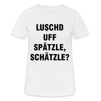 Schwäbische Sprüche | Schwaben Spätzle Geschenke - Frauen T-Shirt atmungsaktiv - Weiß - Vorne - AI Model Female 172 dark (172cm)
