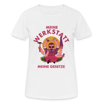 Meine Werkstatt meine Gesetze Schrauber - Frauen T-Shirt atmungsaktiv - Weiß - Vorne - AI Model Female 172 dark (172cm)