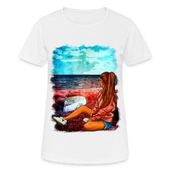 Illustration de fille mer plage | Oeuvre de Yolo - T-shirt respirant Femme - blanc - Devant - AI Model Female 172 dark (172cm)