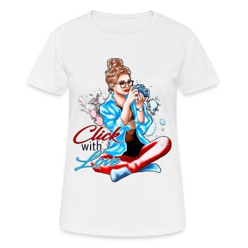 Photographer Illustration Click with Love | Yolo-Artw - Women's Breathable T-Shirt - white - Front - AI Model Female 172 dark (172cm)