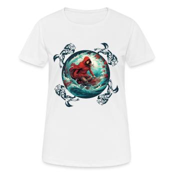 Le Petit Chaperon Rouge surfant sur planche de surf, loup sur vague - T-shirt respirant Femme - blanc - Devant - AI Model Female 172 dark (172cm)