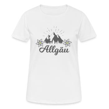 Allgäu Schriftzug mit Bergen und Edelweiss - Frauen T-Shirt atmungsaktiv - Weiß - Vorne - AI Model Female 172 dark (172cm)