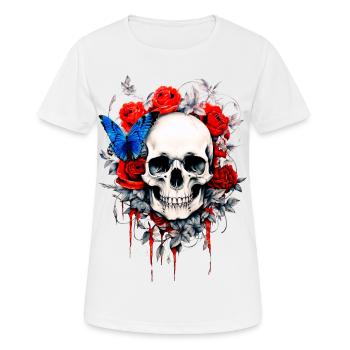 Totenkopf mit Rosen - Frauen T-Shirt atmungsaktiv - Weiß - Vorne - AI Model Female 172 dark (172cm)