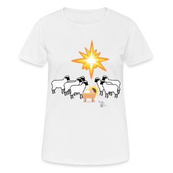 Weihnachten Christkind Krippe mit Schafe und Stern - Frauen T-Shirt atmungsaktiv - Weiß - Vorne - AI Model Female 172 dark (172cm)