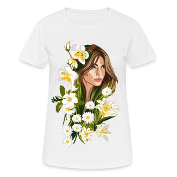 BELIA Illustration Femme aux fleurs blanches - T-shirt respirant Femme - blanc - Devant - AI Model Female 172 dark (172cm)