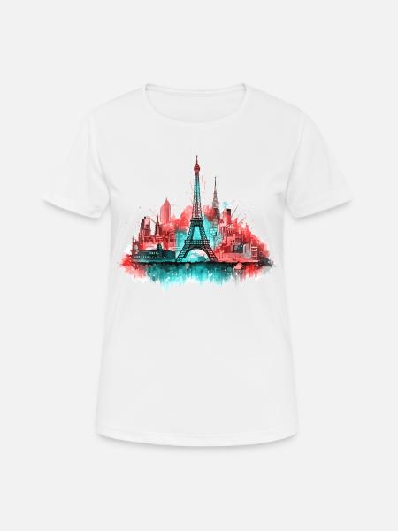 Paris Skyline Eiffelturm Frankreich Splash Bunt - Frauen T-Shirt atmungsaktiv - Weiß