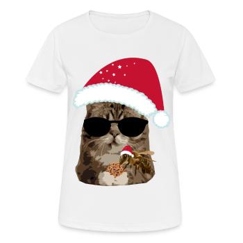 Chat de Noël cool avec biscuit d’abeille - T-shirt respirant Femme - blanc - Devant - AI Model Female 172 dark (172cm)