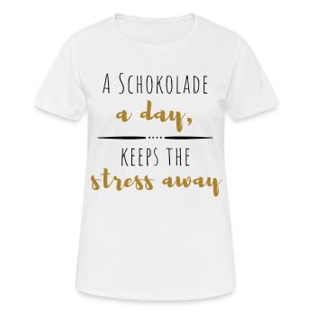 A Schokolade a day keeps the stress away! - Frauen T-Shirt atmungsaktiv - Weiß - Vorne - AI Model Female 172 dark (172cm)