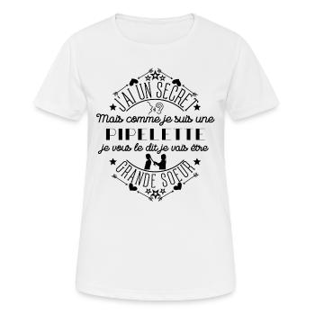 J'Ai un secret Je suis une pipelette grande sœur - T-shirt respirant Femme - blanc - Devant - AI Model Female 172 dark (172cm)
