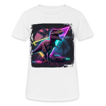 80s Synthwave Design mit Dinosaurier - Frauen T-Shirt atmungsaktiv - Weiß - Vorne - AI Model Female 172 dark (172cm)