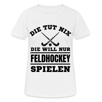 Hockey Hockeyspieler Frauen Feldhockey - Frauen T-Shirt atmungsaktiv - Weiß - Vorne - AI Model Female 172 dark (172cm)