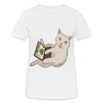 Gaming cat at motor sports gambling video games - Women's Breathable T-Shirt - white - Front - AI Model Female 172 dark (172cm)