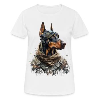 Doberman en tant que soldat - T-shirt respirant Femme - blanc - Devant - AI Model Female 172 dark (172cm)