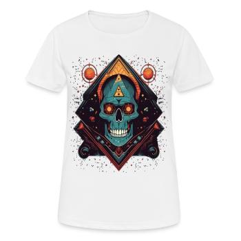 Psychedelic space skull colorful Art - Women's Breathable T-Shirt - white - Front - AI Model Female 172 dark (172cm)
