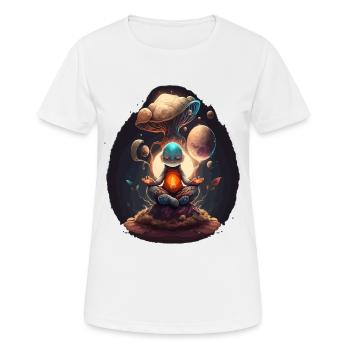 Alien Buddha Spirit Galaxy Yoga Meditation - Women's Breathable T-Shirt - white - Front - AI Model Female 172 dark (172cm)