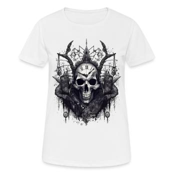 Gothic Witchcraft Ritual Dark Skull Clock Horror - Women's Breathable T-Shirt - white - Front - AI Model Female 172 dark (172cm)