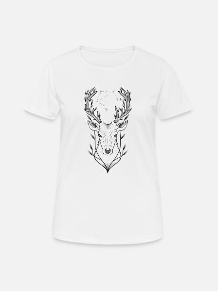 Hirsch-Dotwork und Astro-Zeichen Waage - Frauen T-Shirt atmungsaktiv - Weiß