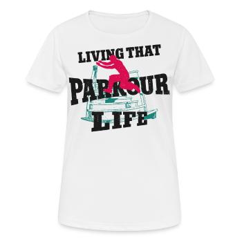 Parkour Free Running Traceur - Frauen T-Shirt atmungsaktiv - Weiß - Vorne - AI Model Female 172 dark (172cm)