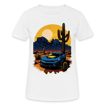 Muscle-Car in der Wüste - Frauen T-Shirt atmungsaktiv - Weiß - Vorne - AI Model Female 172 dark (172cm)