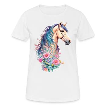 Beautiful horses breed horse with pastel flowers - Women's Breathable T-Shirt - white - Front - AI Model Female 172 dark (172cm)