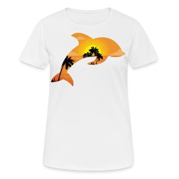 Dolphin Palm Tree Sunset - Frauen T-Shirt atmungsaktiv - Weiß - Vorne - AI Model Female 172 dark (172cm)