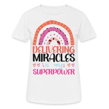 Infirmière spécialisée dans le travail et l’accouchement - T-shirt respirant Femme - blanc - Devant - AI Model Female 172 dark (172cm)