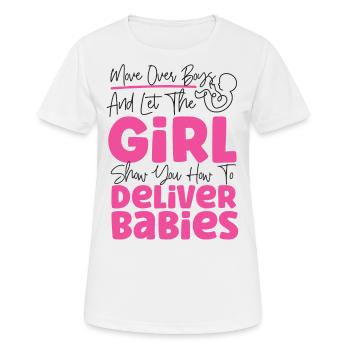 Infirmière spécialisée dans le travail et l’accouchement - T-shirt respirant Femme - blanc - Devant - AI Model Female 172 dark (172cm)