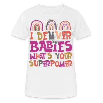 Infirmière spécialisée dans le travail et l’accouchement - T-shirt respirant Femme - blanc - Devant - AI Model Female 172 dark (172cm)