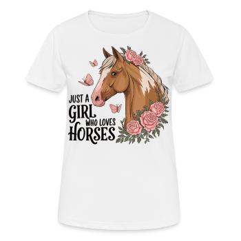 Just a Girl Who Loves Horses – Pferdeliebe Shirt - Frauen T-Shirt atmungsaktiv - Weiß - Vorne - AI Model Female 172 dark (172cm)