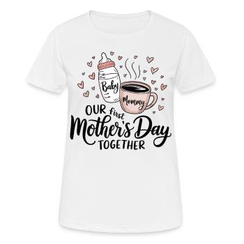 Unser erstes Muttertagsshirt Babyflasche & Kaffee - Frauen T-Shirt atmungsaktiv - Weiß - Vorne - AI Model Female 172 dark (172cm)