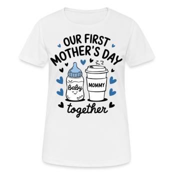 Unser erster Muttertag – Geschenk für Mütter - Frauen T-Shirt atmungsaktiv - Weiß - Vorne - AI Model Female 172 dark (172cm)