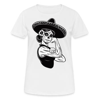 Mexican Calavera Girl with Sombrero - Women's Breathable T-Shirt - white - Front - AI Model Female 172 dark (172cm)