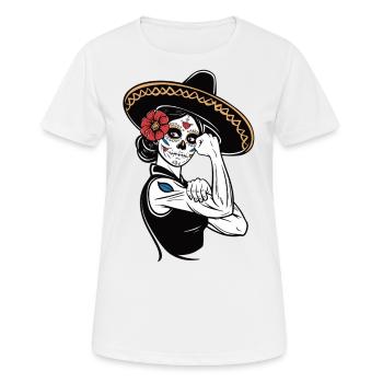 Calavera Girl with Sombrero - Women's Breathable T-Shirt - white - Front - AI Model Female 172 dark (172cm)