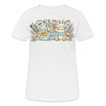 Osterhase Kaffeetasse Latte Macchiato Ostern - Frauen T-Shirt atmungsaktiv - Weiß - Vorne - AI Model Female 172 dark (172cm)