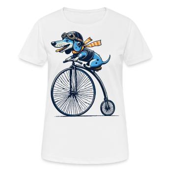 Dackel auf Bike für Retro Liebhaber mit Stil - Frauen T-Shirt atmungsaktiv - Weiß - Vorne - AI Model Female 172 dark (172cm)