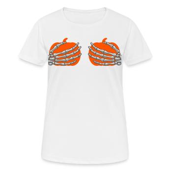 Halloween Skelett Hände auf Brust Humor - Frauen T-Shirt atmungsaktiv - Weiß - Vorne - AI Model Female 172 dark (172cm)