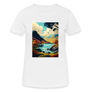 Lake District Vintage Travel Poster WPA Souvenir - Women's Breathable T-Shirt - white - Front - AI Model Female 172 dark (172cm)