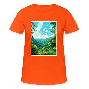 Amazone Regenwald Vintage Reiseposter Souvenir - Frauen T-Shirt atmungsaktiv - Neonorange - Vorne - AI Model Female 172 dark (172cm)