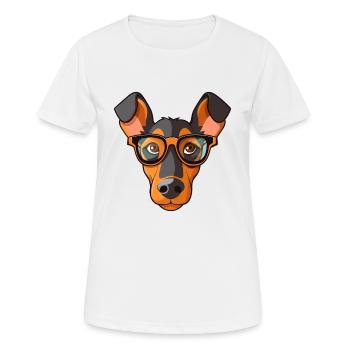 Dobermann Pinscher Hunderasse Aquarell Karikatur Kaw - Frauen T-Shirt atmungsaktiv - Weiß - Vorne - AI Model Female 172 dark (172cm)