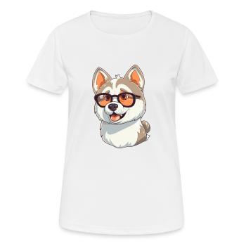 Husky Chien Race Aquarelle Dessin Animé Kawaii Lunettes - T-shirt respirant Femme - blanc - Devant - AI Model Female 172 dark (172cm)