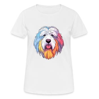 Vieux chien de berger anglais chien race aquarelle dessin animé - T-shirt respirant Femme - blanc - Devant - AI Model Female 172 dark (172cm)
