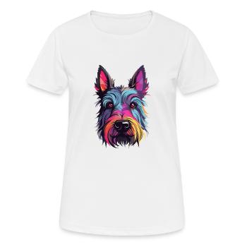 Scottish Terrier Hunderasse Aquarell Karikatur Kawa - Frauen T-Shirt atmungsaktiv - Weiß - Vorne - AI Model Female 172 dark (172cm)