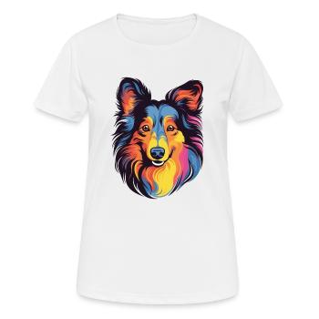 Shetland Schäferhund Hund Rasse Aquarell Karikatur Kaw - Frauen T-Shirt atmungsaktiv - Weiß - Vorne - AI Model Female 172 dark (172cm)
