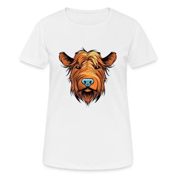 Highland Cattle Dog Breed Watercolor Cartoon Kawai - Women's Breathable T-Shirt - white - Front - AI Model Female 172 dark (172cm)