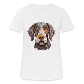 Deutsches drahthaariges Pointer-Hund-Rasse-Aquarell-Auto - Frauen T-Shirt atmungsaktiv - Weiß - Vorne - AI Model Female 172 dark (172cm)