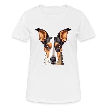 Glatte Foxterrier-Hunderasse Aquarell-Karikatur Ka - Frauen T-Shirt atmungsaktiv - Weiß - Vorne - AI Model Female 172 dark (172cm)