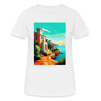 Costa Brava Spanien Vintage Reiseplakat Souvenir - Frauen T-Shirt atmungsaktiv - Weiß - Vorne - AI Model Female 172 dark (172cm)