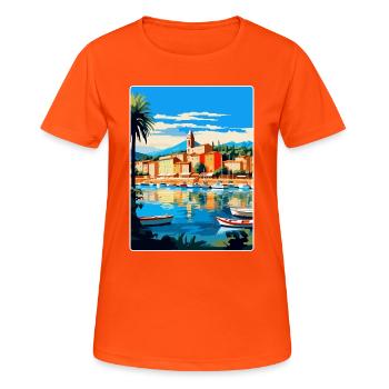Saint Tropez Frankreich Vintage Reiseplakat Souvenir - Frauen T-Shirt atmungsaktiv - Neonorange - Vorne - AI Model Female 172 dark (172cm)